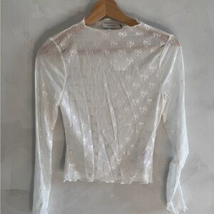 Lush - White Sheer Fitted Long Sleeve Top with Bow Detail - Size S (NWT)